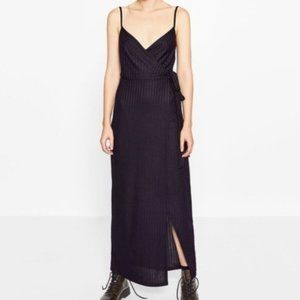 Zara Navy Low Back Wrap Column Dress